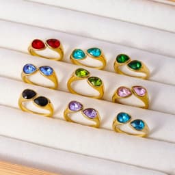 CARLIDANA Luxury Titanium Steel Zirconia Open Rings for Women 14K Gold Plated Stainless Steel Water Drop Zircon Ring Jewelry