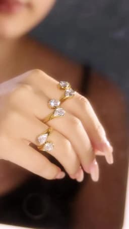 CARLIDANA Luxury Titanium Steel Zirconia Open Rings for Women 14K Gold Plated Stainless Steel Water Drop Zircon Ring Jewelry