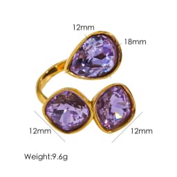 CARLIDANA Luxury Titanium Steel Zirconia Open Rings for Women 14K Gold Plated Stainless Steel Water Drop Zircon Ring Jewelry