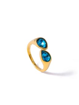 CARLIDANA Luxury Titanium Steel Zirconia Open Rings for Women 14K Gold Plated Stainless Steel Water Drop Zircon Ring Jewelry