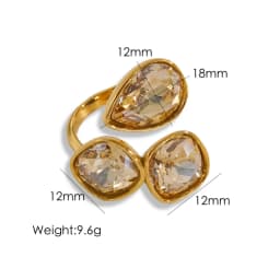 CARLIDANA Luxury Titanium Steel Zirconia Open Rings for Women 14K Gold Plated Stainless Steel Water Drop Zircon Ring Jewelry