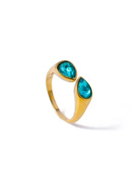 CARLIDANA Luxury Titanium Steel Zirconia Open Rings for Women 14K Gold Plated Stainless Steel Water Drop Zircon Ring Jewelry