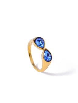 CARLIDANA Luxury Titanium Steel Zirconia Open Rings for Women 14K Gold Plated Stainless Steel Water Drop Zircon Ring Jewelry