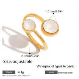CARLIDANA Luxury Titanium Steel Zirconia Open Rings for Women 14K Gold Plated Stainless Steel Water Drop Zircon Ring Jewelry
