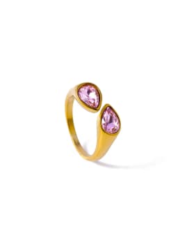 CARLIDANA Luxury Titanium Steel Zirconia Open Rings for Women 14K Gold Plated Stainless Steel Water Drop Zircon Ring Jewelry