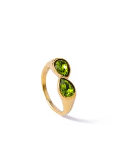 CARLIDANA Luxury Titanium Steel Zirconia Open Rings for Women 14K Gold Plated Stainless Steel Water Drop Zircon Ring Jewelry