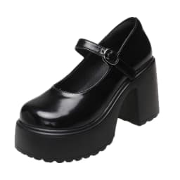 Black Super High Heels Mary Jane Shoes Women 2026 Goth Chunky Platform Pumps Woman Plus Size Ankle Buckle Party Lolita Shoes 42