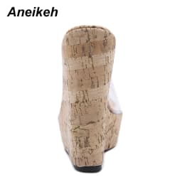 Aneikeh PVC Transparent Wedges Platform Sandals High Heeled Summer 2025 Fashion Women's Slippers Thick Sole Beach Shoes Mujer