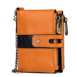 HUMERPAUL Genuine Leather Men's Wallet Fashion Quality Travel Purse Rfid Protect Credit Card Holder Wollst for Men with Chain