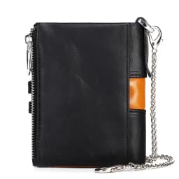 HUMERPAUL Genuine Leather Men's Wallet Fashion Quality Travel Purse Rfid Protect Credit Card Holder Wollst for Men with Chain