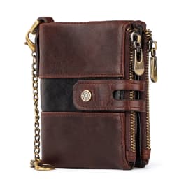 HUMERPAUL Genuine Leather Men's Wallet Fashion Quality Travel Purse Rfid Protect Credit Card Holder Wollst for Men with Chain