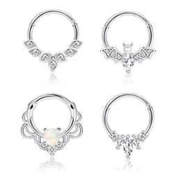 4PCS 16G Septum Clicker Rings, Stainless Steel Hinged Nose Rings Hoop CZ Cartilage Helix Daith Tragus Earring Piercing Jewelry