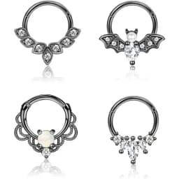 4PCS 16G Septum Clicker Rings, Stainless Steel Hinged Nose Rings Hoop CZ Cartilage Helix Daith Tragus Earring Piercing Jewelry