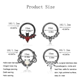 4PCS 16G Septum Clicker Rings, Stainless Steel Hinged Nose Rings Hoop CZ Cartilage Helix Daith Tragus Earring Piercing Jewelry