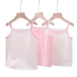 3pcs/Lot Girls Singlet Underwear Tank Cute Design Undershirts Cotton Tank Bow Tops for Baby Girl Size 100-150 Breathable Tops