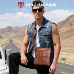 BULLCAPTAIN Men's Genuine Leather Crossbody Bag Large Capacity Multifunctional Top Layer Cowhide Shoulder Bag Fashion Man Bag