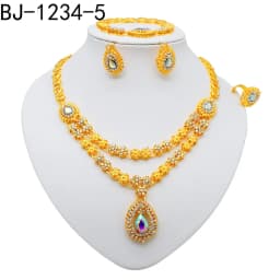 Fashion Ethiopia Dubai Women Gold Color Jewelry Sets Blue Pendant Necklace Earrings Bracelet Ring Sets Party Gifts