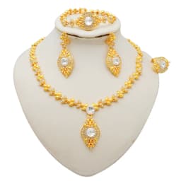 Fashion Ethiopia Dubai Women Gold Color Jewelry Sets Blue Pendant Necklace Earrings Bracelet Ring Sets Party Gifts