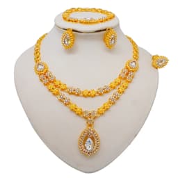 Fashion Ethiopia Dubai Women Gold Color Jewelry Sets Blue Pendant Necklace Earrings Bracelet Ring Sets Party Gifts