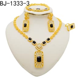 Fashion Ethiopia Dubai Women Gold Color Jewelry Sets Blue Pendant Necklace Earrings Bracelet Ring Sets Party Gifts
