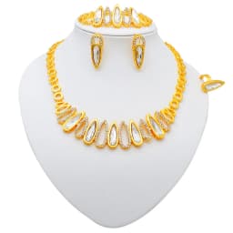 Fashion Ethiopia Dubai Women Gold Color Jewelry Sets Blue Pendant Necklace Earrings Bracelet Ring Sets Party Gifts