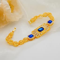 Fashion Ethiopia Dubai Women Gold Color Jewelry Sets Blue Pendant Necklace Earrings Bracelet Ring Sets Party Gifts