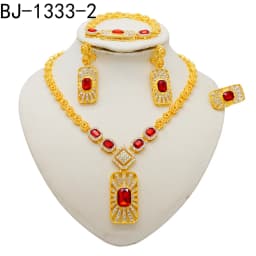 Fashion Ethiopia Dubai Women Gold Color Jewelry Sets Blue Pendant Necklace Earrings Bracelet Ring Sets Party Gifts