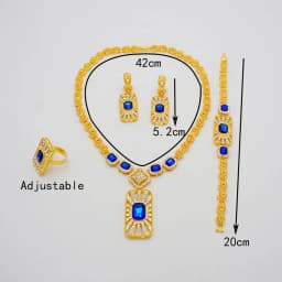 Fashion Ethiopia Dubai Women Gold Color Jewelry Sets Blue Pendant Necklace Earrings Bracelet Ring Sets Party Gifts