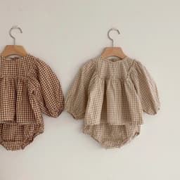Baby Girls Suit 2022 Baby Girls Clothes Little Plaid Infant Girls Clothes Set Puff Sleeve Blouse + Bloomer 2pcs Toddler Clothes
