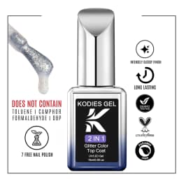 KODIES GEL Shimmer Diamond Top Coat Gel Nail Polish 15ML Semi Permanent UV Enhancer Glitter Sparkle Tempered Topcoat No Wipe Gel