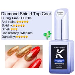KODIES GEL Shimmer Diamond Top Coat Gel Nail Polish 15ML Semi Permanent UV Enhancer Glitter Sparkle Tempered Topcoat No Wipe Gel