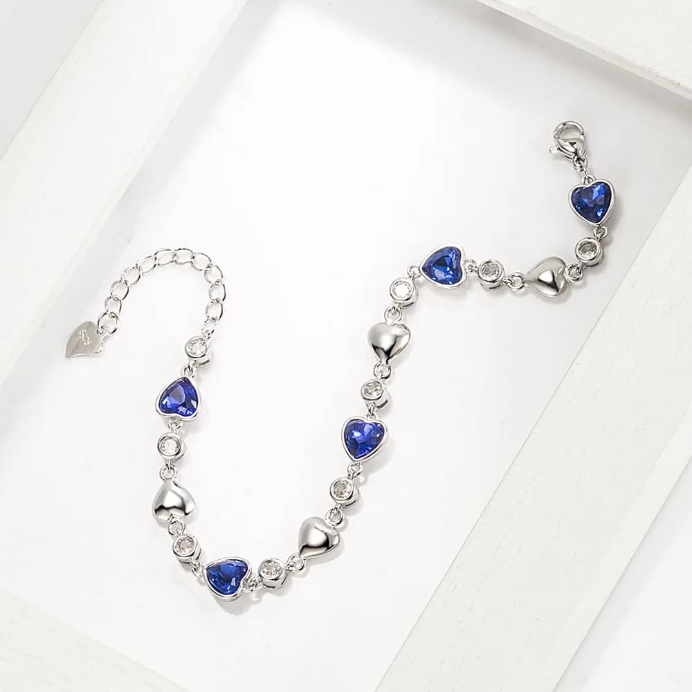 925 Sterling Silver Blue Zircon Heart Love Bracelets For Women Wedding Luxury Quality Jewelry Accessories Items