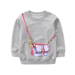 Little maven Kids Clothes Cartoon Bag Design Sweatshirt Cotton Spring and Autumn Tops Grey Shirt for Baby Girls