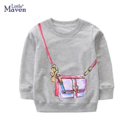 Little maven Kids Clothes Cartoon Bag Design Sweatshirt Cotton Spring and Autumn Tops Grey Shirt for Baby Girls