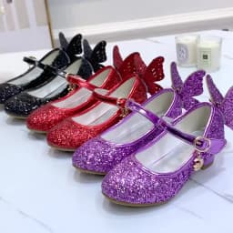 Princess Butterfly Leather Shoes Kids Diamond Bowknot High Heel Children Girl Dance Glitter Shoes Fashion Girls Party Dance Shoe