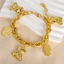 Diana Baby Link Chain Copper Gold Color Bear and Lock Bracelets for Women Wholesale Retail Fashion Jewelry Party Wedding Gift