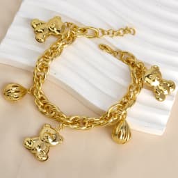Diana Baby Link Chain Copper Gold Color Bear and Lock Bracelets for Women Wholesale Retail Fashion Jewelry Party Wedding Gift