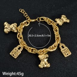 Diana Baby Link Chain Copper Gold Color Bear and Lock Bracelets for Women Wholesale Retail Fashion Jewelry Party Wedding Gift