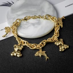 Diana Baby Link Chain Copper Gold Color Bear and Lock Bracelets for Women Wholesale Retail Fashion Jewelry Party Wedding Gift