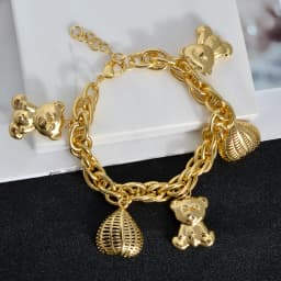 Diana Baby Link Chain Copper Gold Color Bear and Lock Bracelets for Women Wholesale Retail Fashion Jewelry Party Wedding Gift
