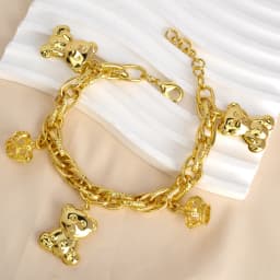 Diana Baby Link Chain Copper Gold Color Bear and Lock Bracelets for Women Wholesale Retail Fashion Jewelry Party Wedding Gift