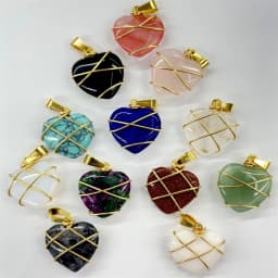 Natural Stone Quartz Crystal 20MM Heart pendant&Copper Wire Wrapping pendant DIY charm Jewelry making Necklace Accessories 20pc