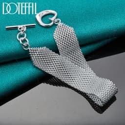 DOTEFFIL 925 Sterling Silver Watchband Network Heart Bracelet Chain For Woman Man Charm Wedding Engagement Party Fashion Jewelry
