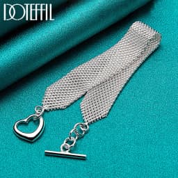 DOTEFFIL 925 Sterling Silver Watchband Network Heart Bracelet Chain For Woman Man Charm Wedding Engagement Party Fashion Jewelry