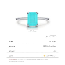 Modian Authentic 925 Sterling Silver Classic Rectangle Tourmaline Paraiba Female Finger Ring For Women Charm Fine Jewelry Anillo