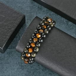 Mens 8mm Tiger Eye Stone Black Agate Bracelet Yoga Healing Crystal Bracelet Natural Beads Bracelets Braided 3 Layer Jewelry