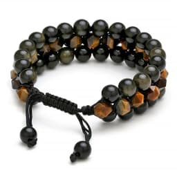 Mens 8mm Tiger Eye Stone Black Agate Bracelet Yoga Healing Crystal Bracelet Natural Beads Bracelets Braided 3 Layer Jewelry