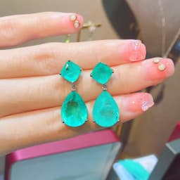 Foydjew Luxury Simulation Emerald Paraiba Earrings Women's Simple Water Drop-shaped Green Dangle Earring Color Treasure Jewelry