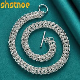 925 Sterling Silver Multi-circle OT Buckle 18 Inch Chain Necklace For Man Women Party Engagement Wedding Fashion Charm Jewelry