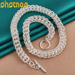 925 Sterling Silver Multi-circle OT Buckle 18 Inch Chain Necklace For Man Women Party Engagement Wedding Fashion Charm Jewelry